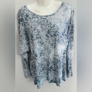 Avani Blue Paisley Pullover Top LS Women’s L 12 14 Boutique Casual Comfort White